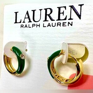 Dainty & exquisite New Ralph Lauren Green Crystal Huggie Hoop Earrings